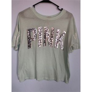 PINK Victoria’s Secret Bling Mint Crop Tee